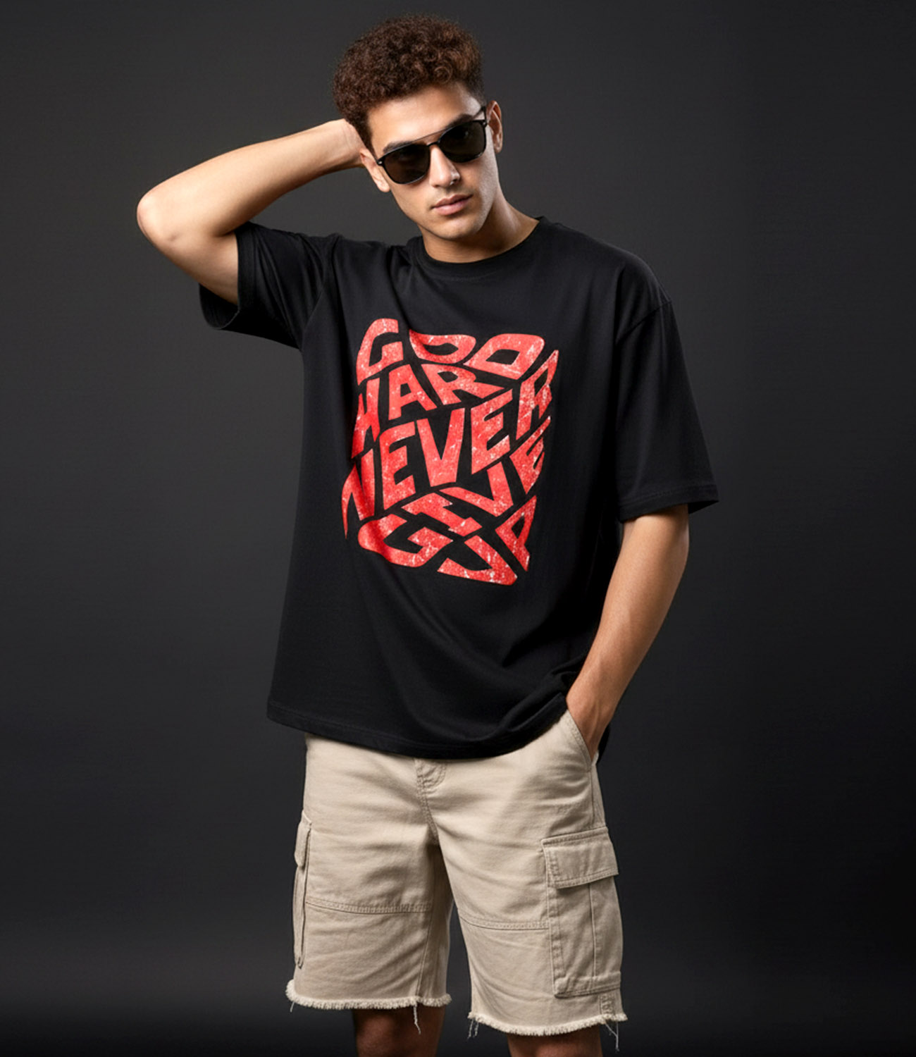 NEVER GIVE UP _ Graphic Oversized T-Shirt | Premium Cotton | StayRare
