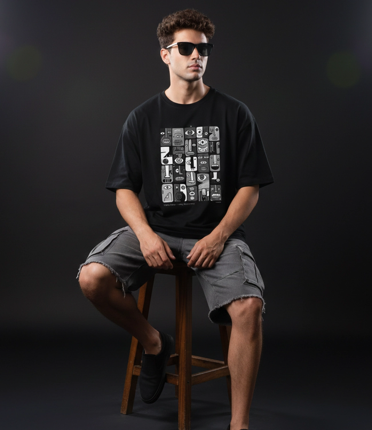 URBAN FACE (B&W) _ Graphic Oversized T-Shirt | Premium Cotton | StayRare